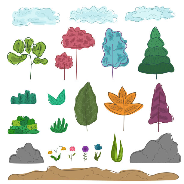 勾勒出树、草的轮廓图片下载