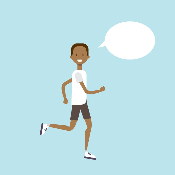 蓝色背景上的非洲男人跑步聊天气泡全身像扁平人物图片下载