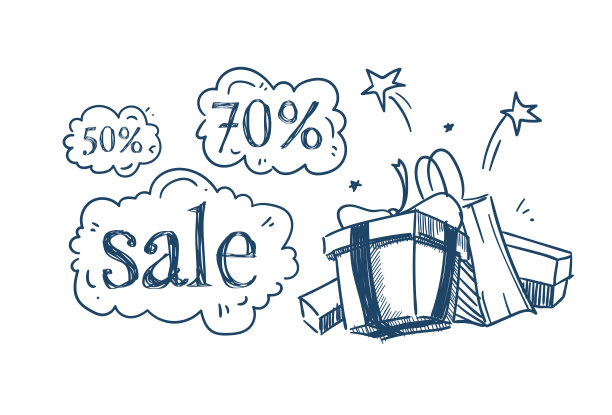 礼品购买包购物销售概念折扣价格聊天泡沫在白色的背景素描涂鸦图片下载