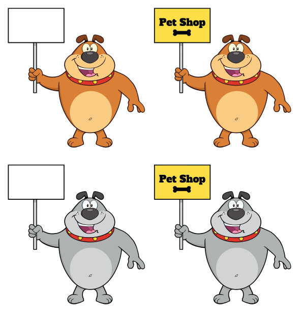 牛头犬卡通吉祥物角色集2。集合图片下载