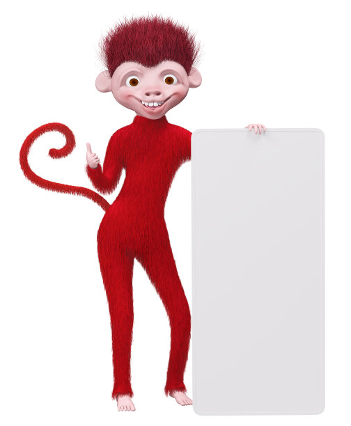 猴子与海报孤立的3d渲染图片下载