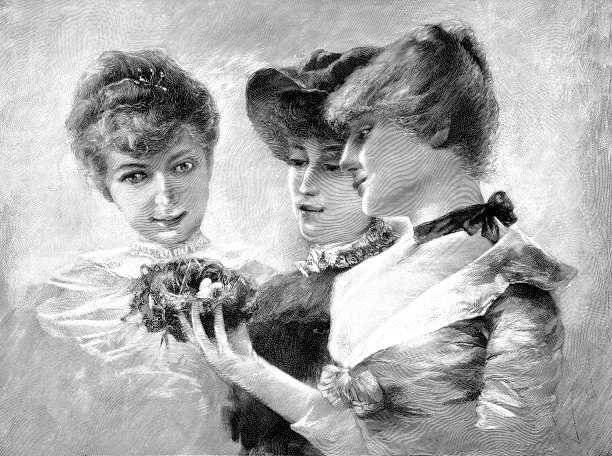 三个年轻的女人望着一个花圈图片下载