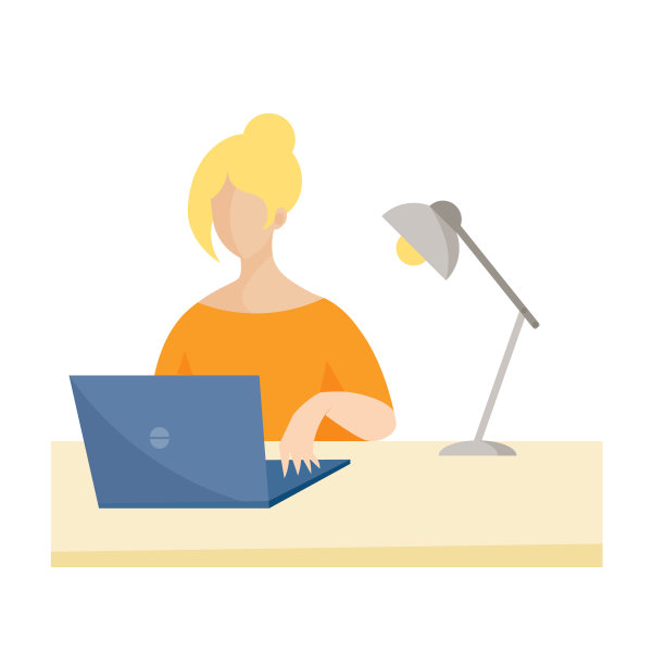 坐在电脑前的女孩。图片下载