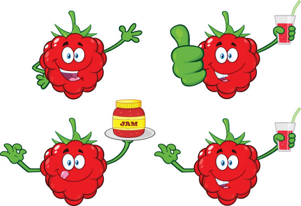 树莓果卡通吉祥物人物套装4。向量集合图片下载