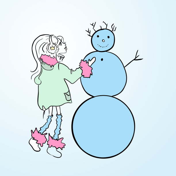 可爱的女孩堆雪人。冬季奥运会。向量的简单说明。图片下载