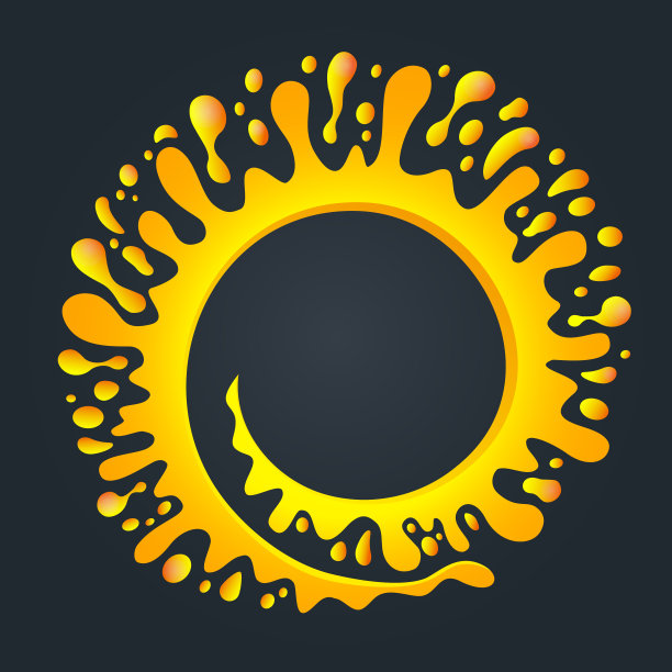 以太阳形式出现的黄色油漆斑点。有颜色的污点，空白的文字。螺旋形图案螺旋形图案抽象的形象。向量。图片下载