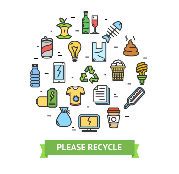 垃圾标志圆形设计模板细线图标概念。向量图片下载