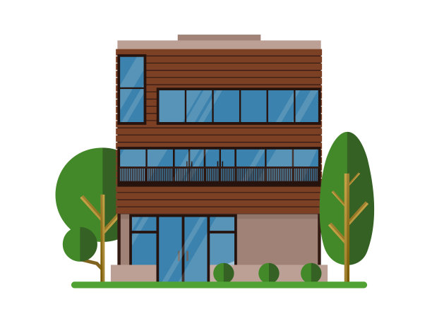 矢量插图的美丽现代房地产房子。家和树梦想家。建筑师业务概念。门面公寓，平房式小屋。图片下载