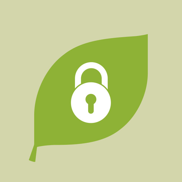 绿色的叶子图标与一个关闭的锁垫图片下载