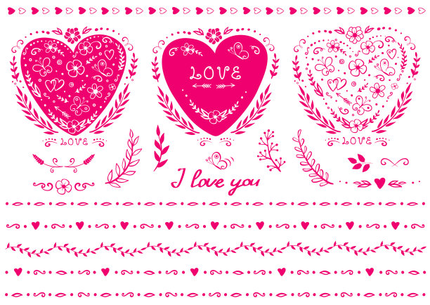 一套花卉设计元素，心，分隔，边界，分支图片下载