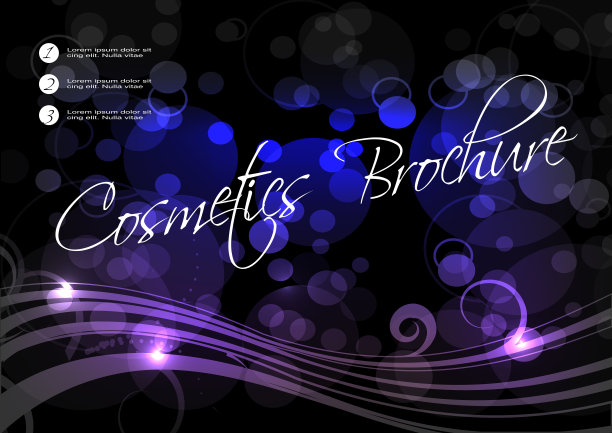 矢量黑色蓝色紫色的背景与波浪，螺旋和圆形设计的化妆品小册子图片下载