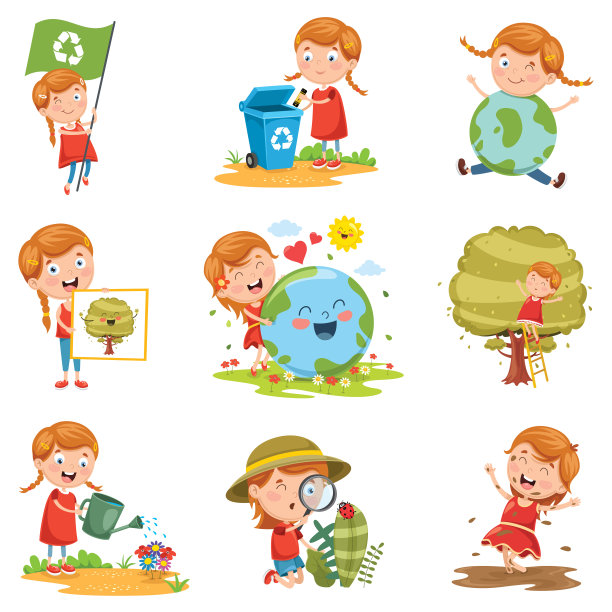 矢量插图的小女孩和自然图片下载