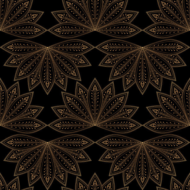 豪华背景矢量。扇孔雀羽毛皇家图案无缝。黄金设计美容spa沙龙，瑜伽墙纸，婚礼派对，新娘淋浴邀请，节日圣诞卡模板。图片下载