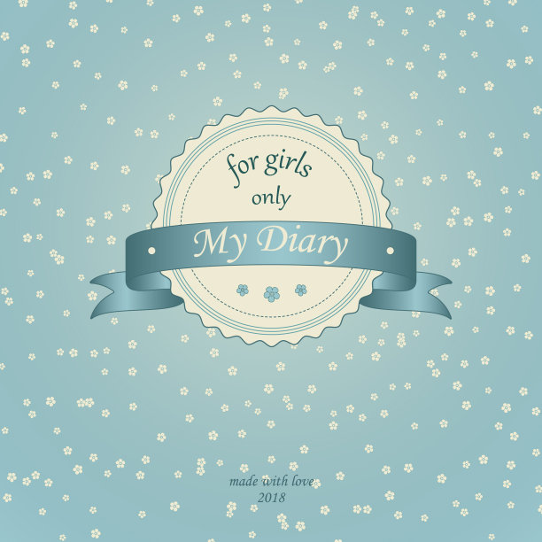 封面的日记笔记本复古蓝色花和丝带与文字在蓝色背景封面设计的笔记本日记工作，为学校办公室教育矢量图片下载