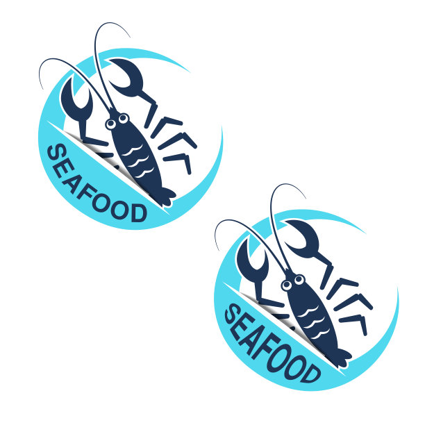 向量龙虾剪影。圆形海鲜标志孤立在白色背景的产品设计或菜单餐厅。图片下载