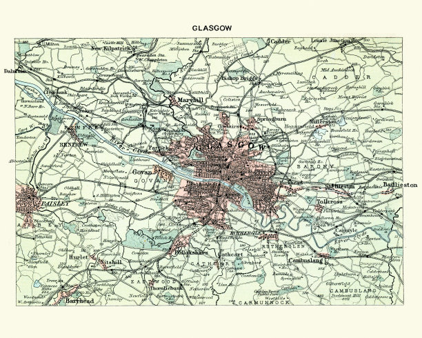 古老的地图，苏格兰，格拉斯哥市19世纪图片下载
