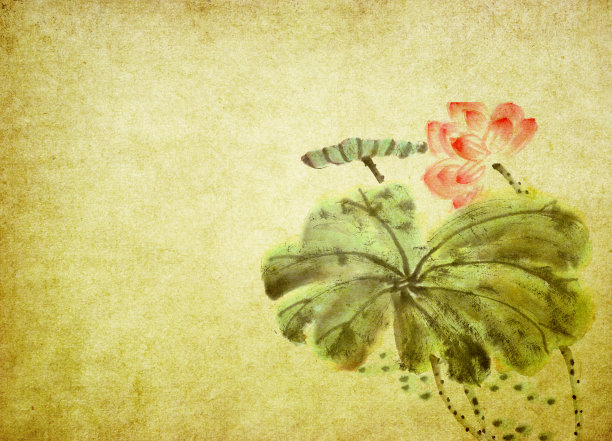 荷花手绘水墨，中国水彩画图片下载