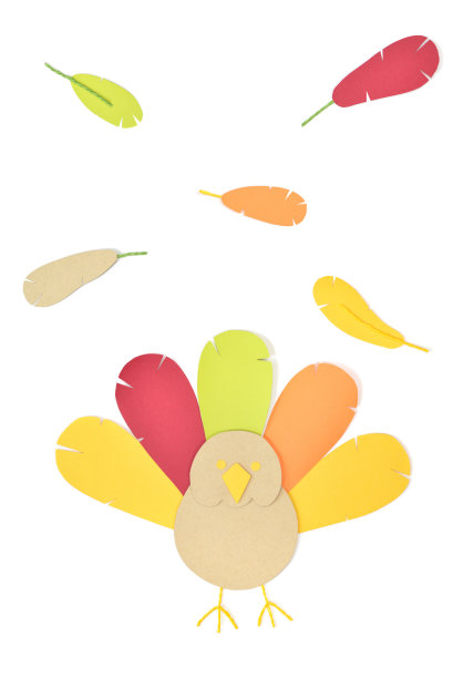 感恩节火鸡剪纸在白色的背景图片下载
