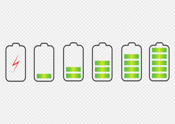 矢量插图。电池充电状态指示灯图标。设置不同充电水平的手机电池。图片下载