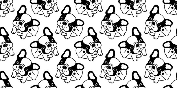 狗无缝模式法国牛头犬矢量瓷砖背景卡通重复壁纸孤立的插图图片下载