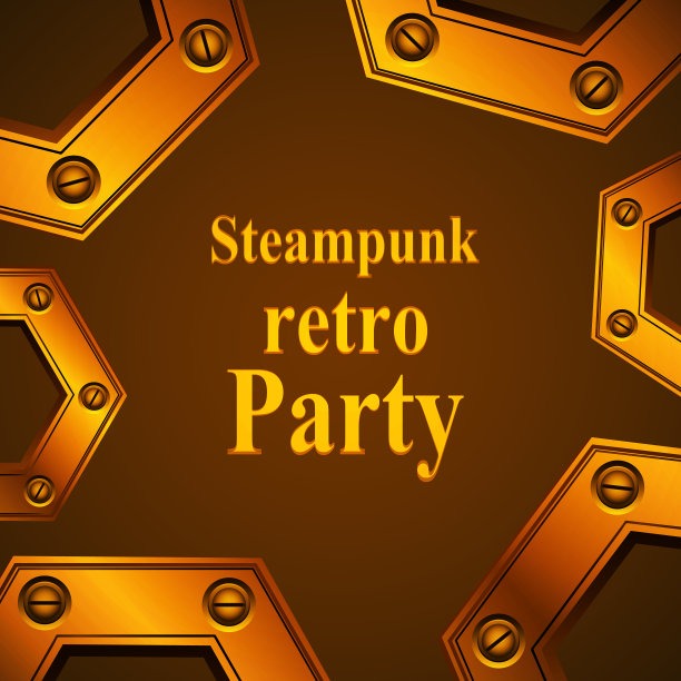蒸汽朋克复古派对邀请卡。向量图片下载