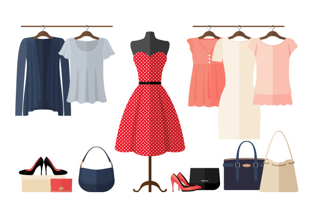 女式服装店的室内设计以平面风格孤立于白色之上。图片下载