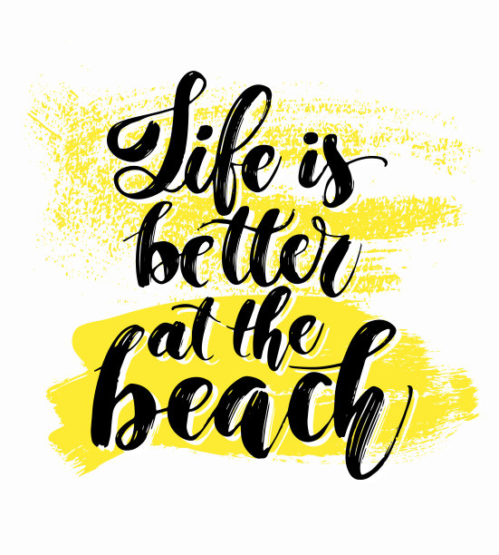 手绘夏日字体。关于海滩和海边度假的励志短语。矢量图图片下载