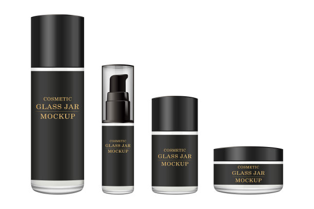 逼真的白色玻璃罐与塑料盖化妆品-身体霜，黄油，磨砂膏，粉底霜，凝胶，皮肤护理，粉末。优质的产品。包模板。矢量模拟设置。图片下载