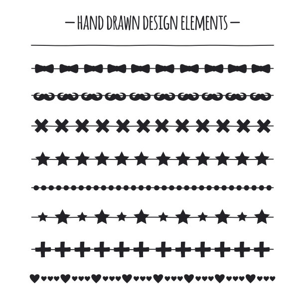 潮人刷。边境。手绘线边界设置。设计元素。几何时尚图案设计。时尚涂鸦风格。图片下载