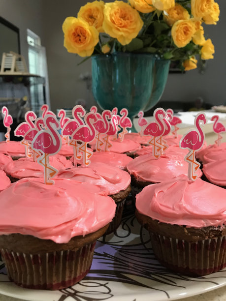 华丽的火烈鸟纸杯蛋糕图片下载