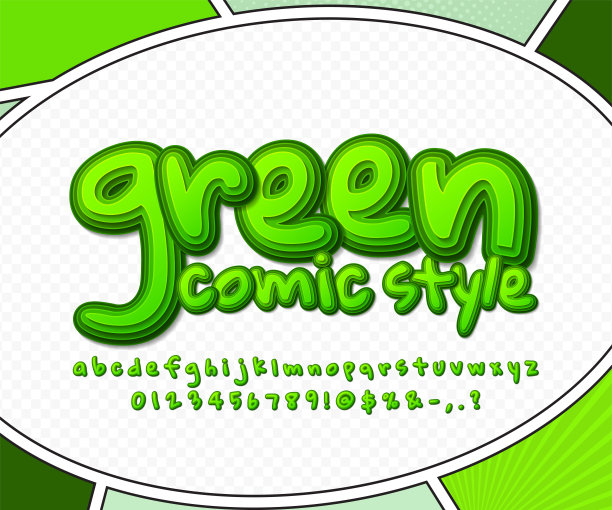 丰富的绿色漫画字体在漫画书页。图片下载