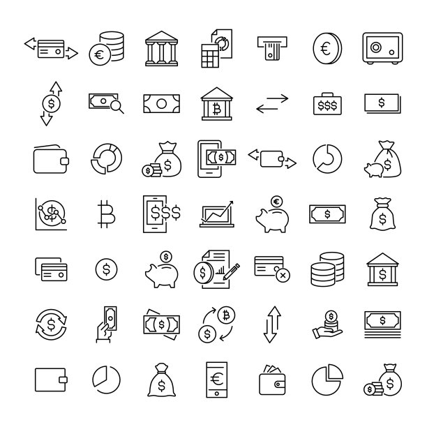 Premium套金钱线图标。图片下载
