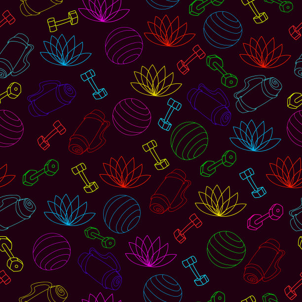 可爱的手绘瑜伽运动器材无缝模式矢量图片下载