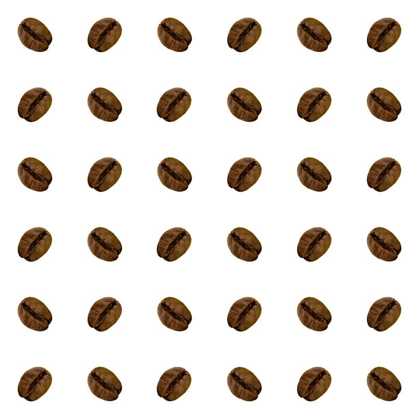 无缝咖啡图案背景。咖啡豆被分离成浅棕色图片下载