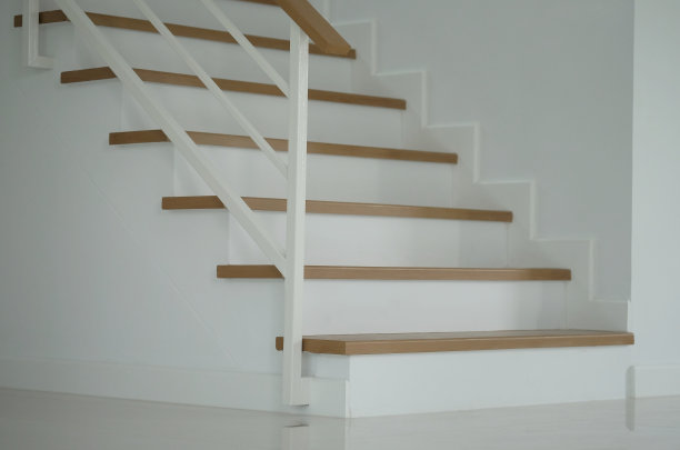 棕色的楼梯和白色的墙图片下载