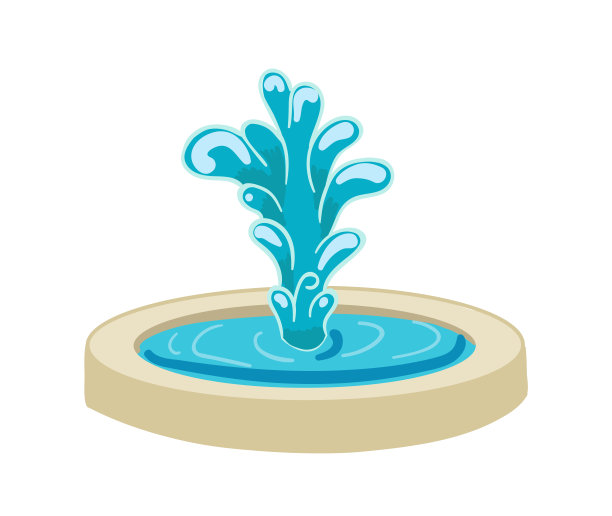 美丽的喷泉，水流向上推动。向量路标说明。图片下载
