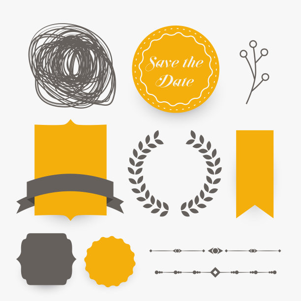 婚礼装饰设计元素以黄色为主题图片下载