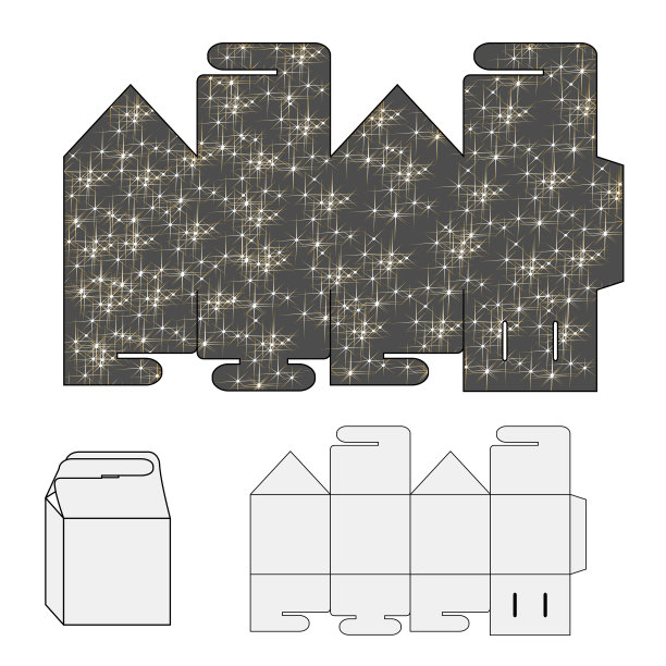 矢量模板的纸包装，封面，购物袋与一个灰色的圣诞节设计。纸袋，手提包与金色的星星背景。图片下载