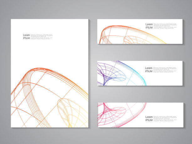 矢量套封面和横幅。未来的几何设计。抽象的3 d轮。线设计，线元件。图片下载