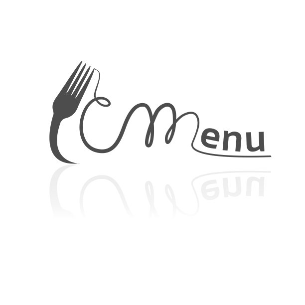 矢量叉与意大利面条形成的字菜单。餐厅菜单的黑色符号。图片下载