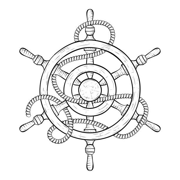 带绳索的方向盘。手绘草图图片下载