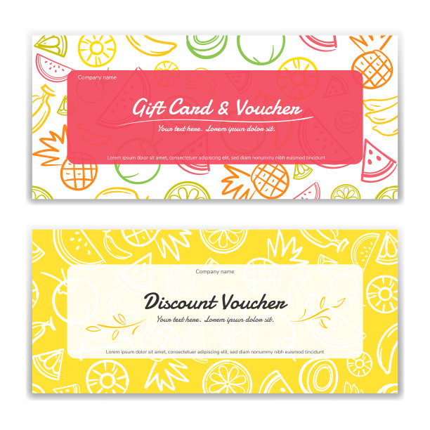 水果主题礼品券，代金券，礼品卡或现金优惠券模板矢量格式图片下载