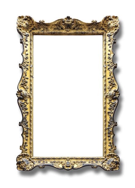 金色复古框架孤立在白色背景(包括所有剪辑路径)图片下载