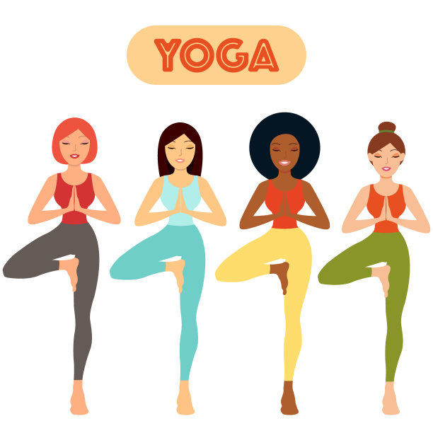 女孩练习瑜伽-手绘矢量插图集eps10素材图片
