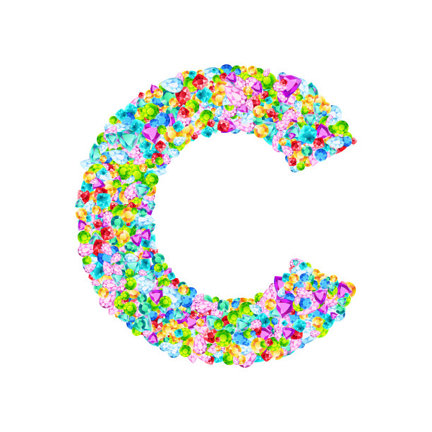 矢量彩色宝石石字体，字母C图片下载