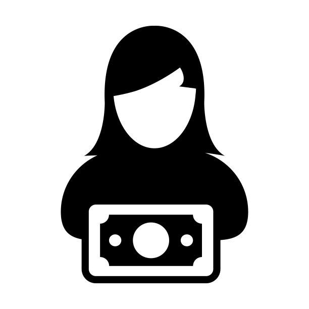 支付图标向量女性用户个人资料头像与金钱符号在平面颜色字形象形图图片下载