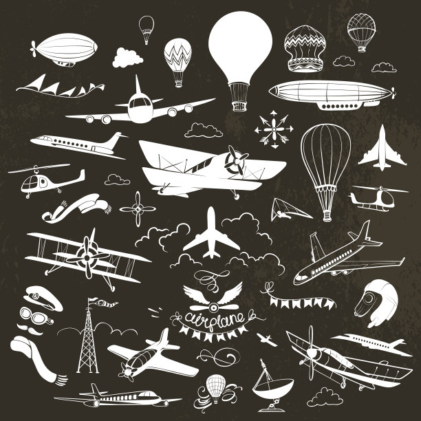 老式飞机粉笔画图片下载