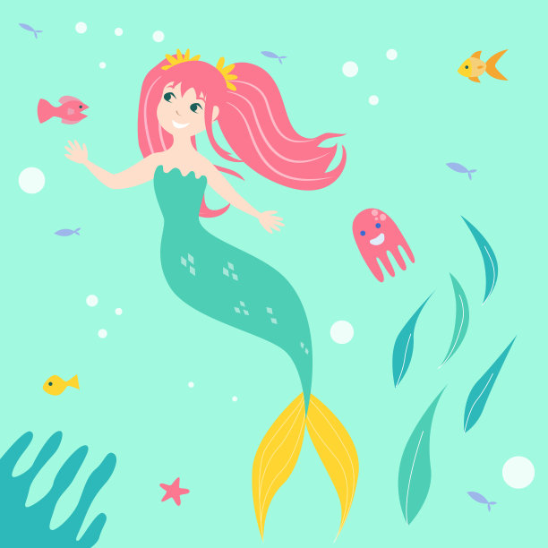 小美人鱼和鱼儿一起游泳图片下载
