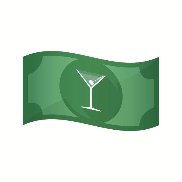 孤立的纸币和鸡尾酒杯图片下载