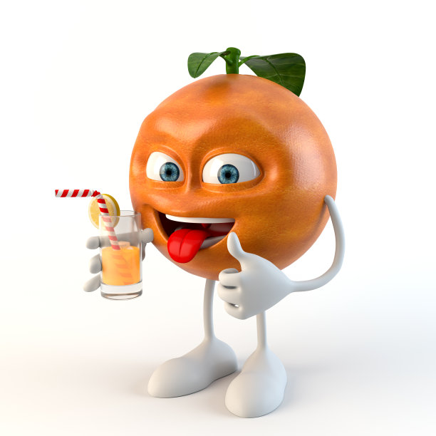 有趣的3d水果角色与饮料和拇指图片下载